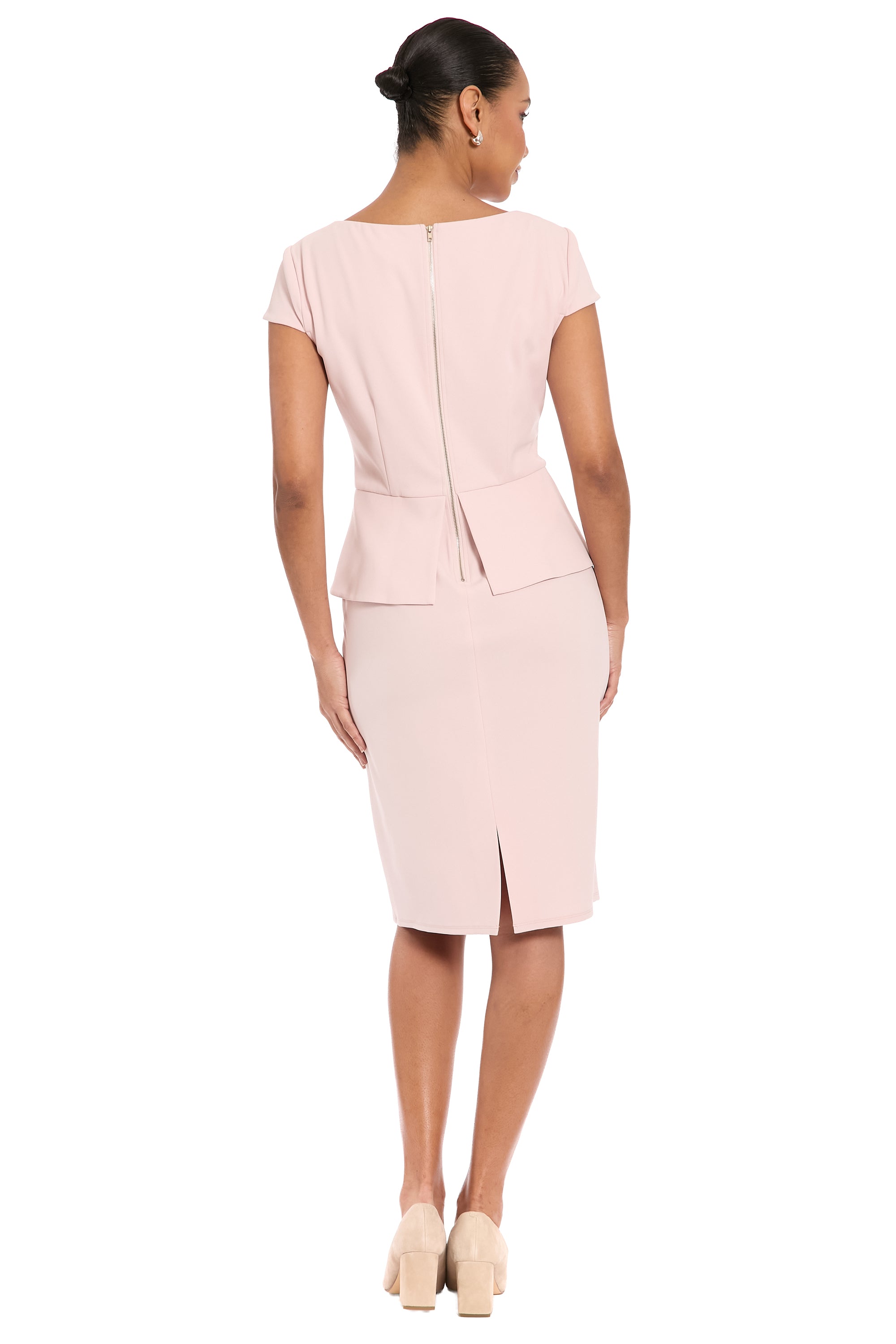 Nadya Cap Sleeve Peplum Sheath in Scuba Crepe | London Times