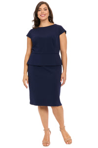 Nadya Cap Sleeve Peplum Sheath in Scuba Crepe