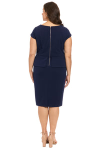 Nadya Cap Sleeve Peplum Sheath in Scuba Crepe