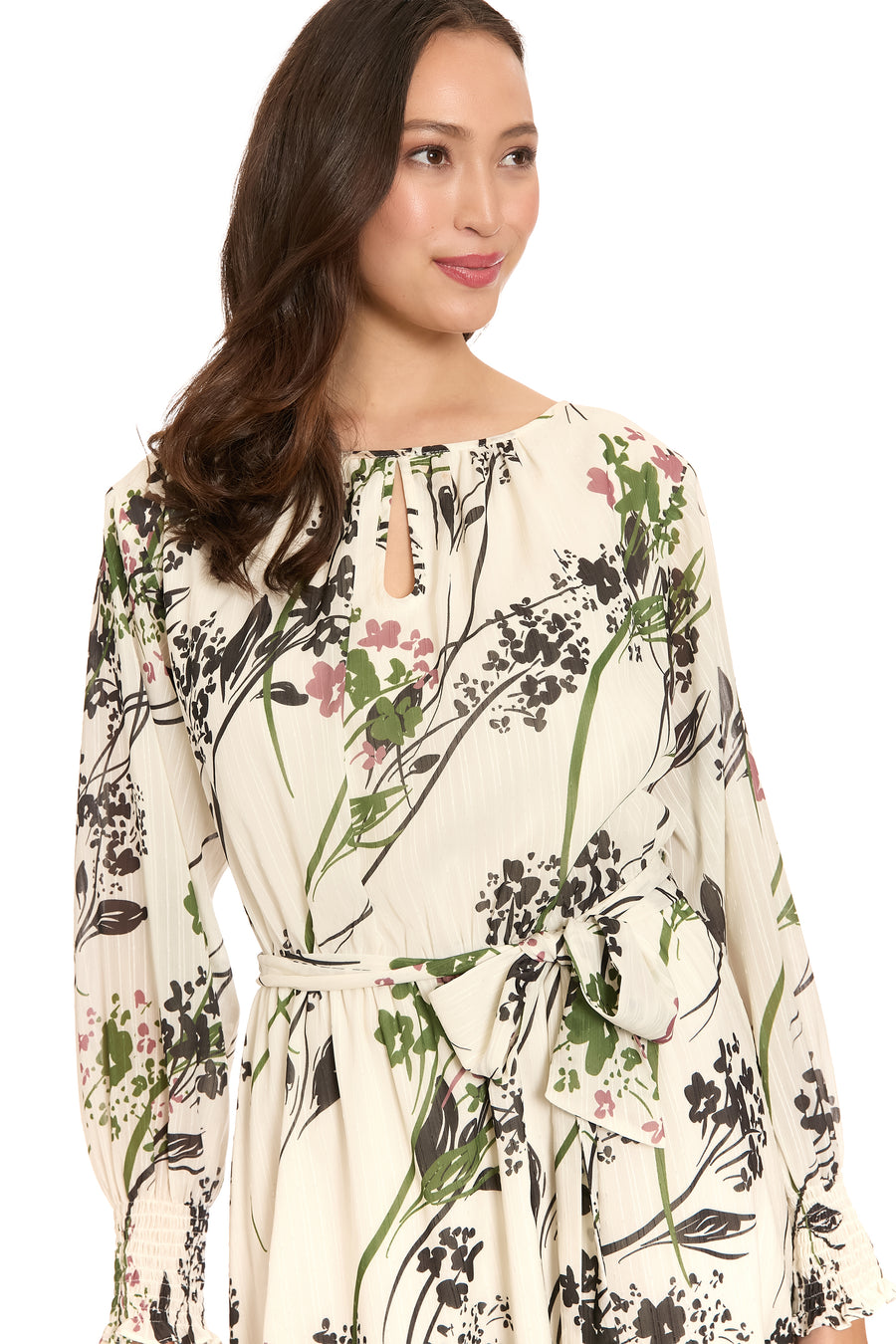 Alana Long Bishop Sleeve Keyhole Dress