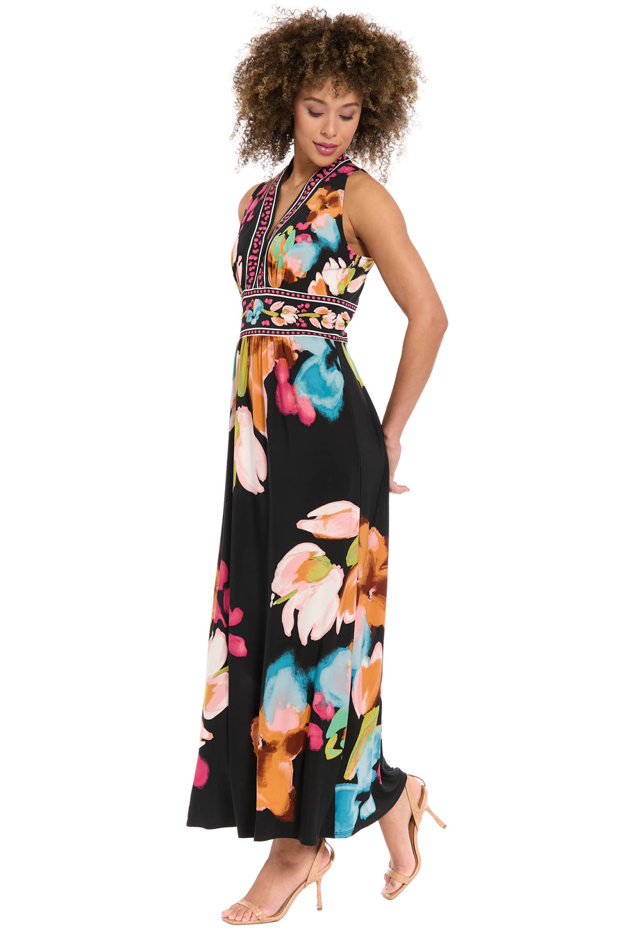 maggy london floral maxi dress MIDI DRESS WITH HALTER NECK BLUE/GREEN / Standard / 4