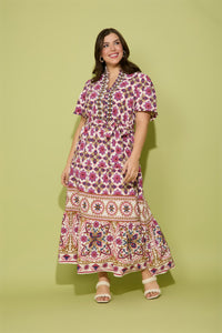 Mackenzie Elbow Sleeve TIered Maxi in Tiles Medallion