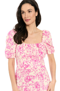 Kristin Knee Length in Floral Toile Linen