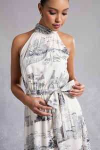 Elina Halter Ruffle Midi in Printed Toile