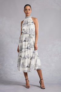 Elina Halter Ruffle Midi in Printed Toile