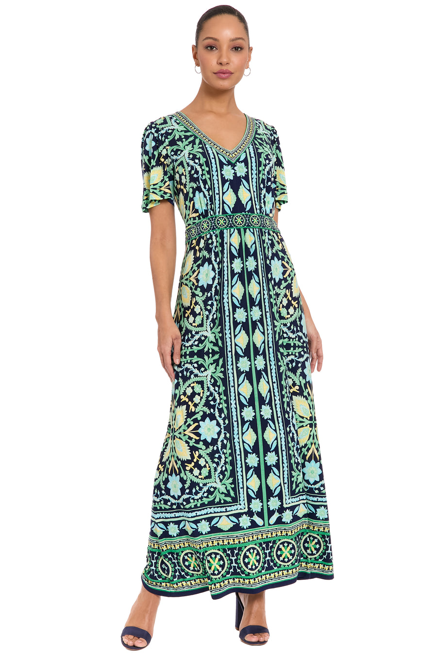 Women's London Times V-Neck Flutter Sleeve Maxi Dress