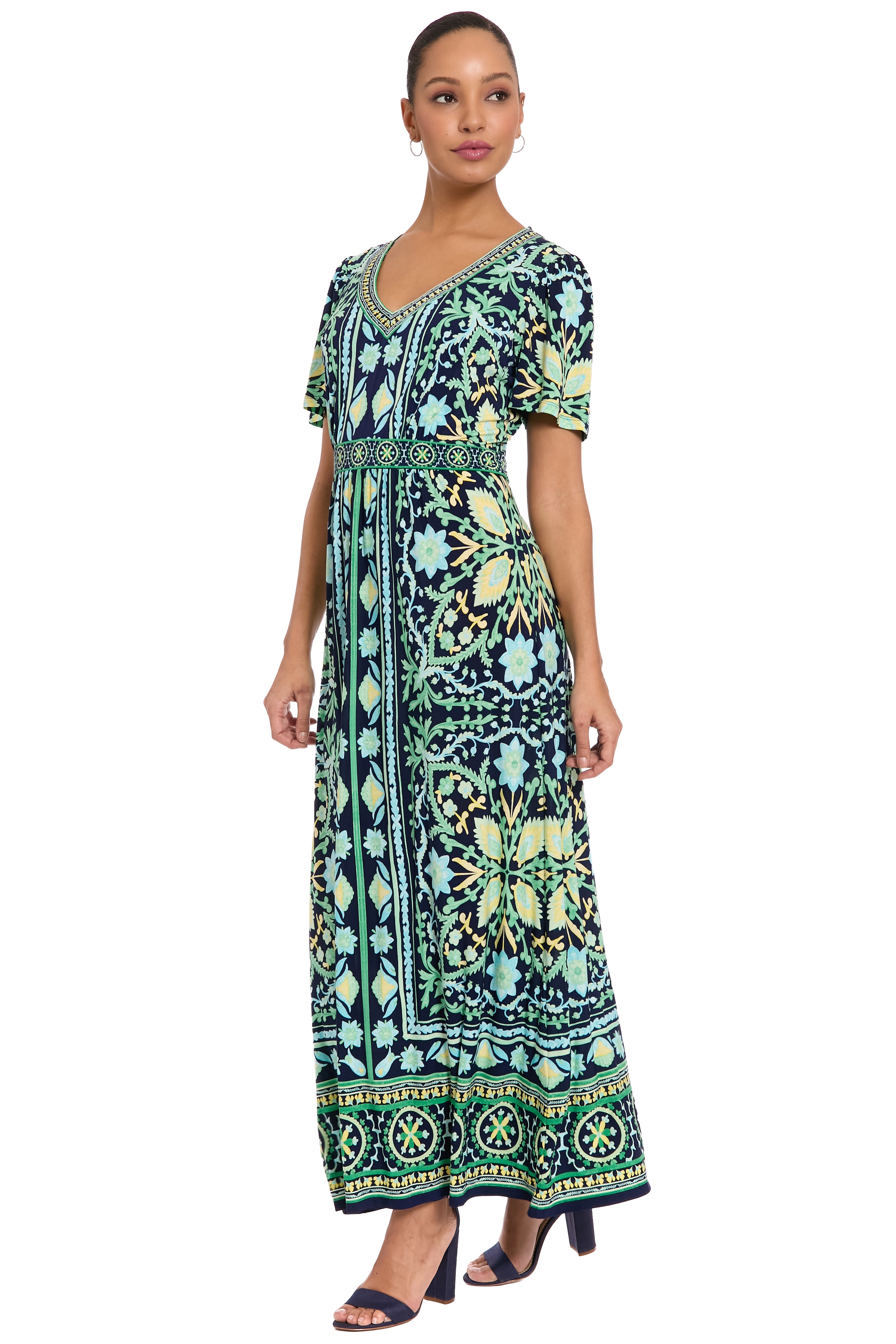 McKay Flutter Sleeve Maxi in Tile Medallion A-Line | London Times