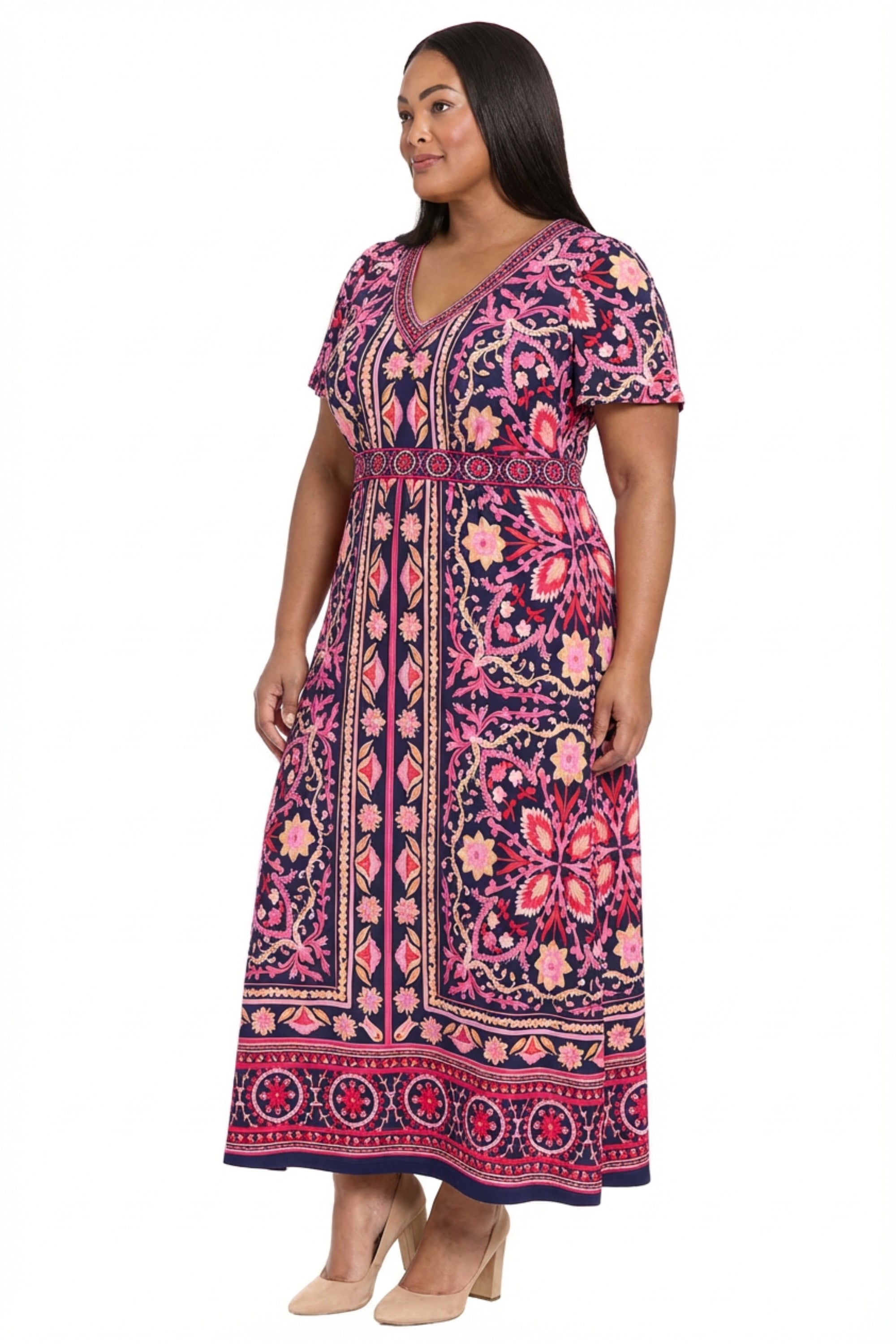McKay Flutter Sleeve Maxi in Tile Medallion A-Line | London Times
