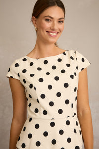 Nadya Cap Sleeve Peplum Sheath in Quarter Dots