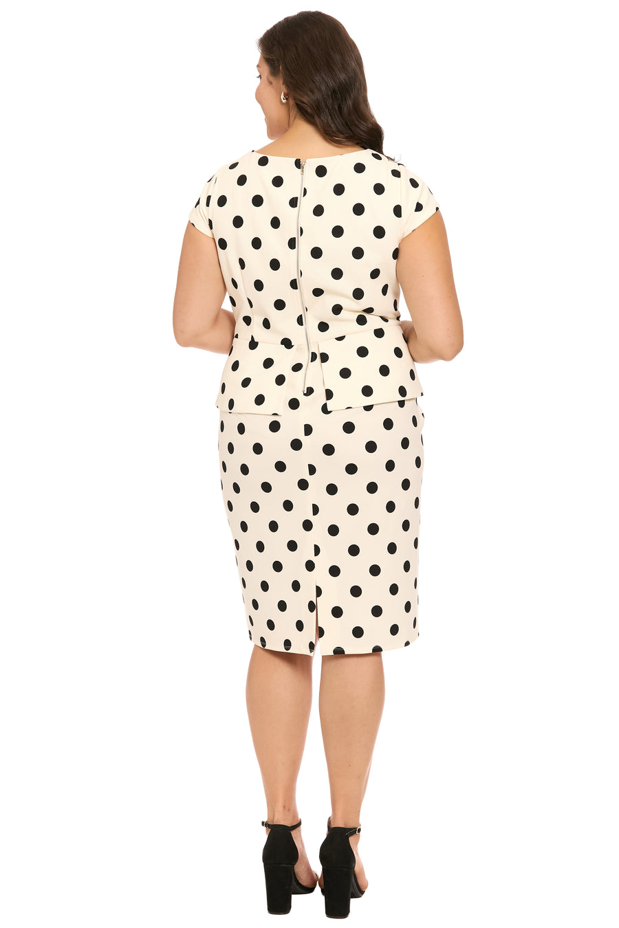 Nadya Cap Sleeve Peplum Sheath in Quarter Dots