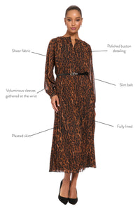 Tamsen Chiffon Pleated Shirtdress in Leopard