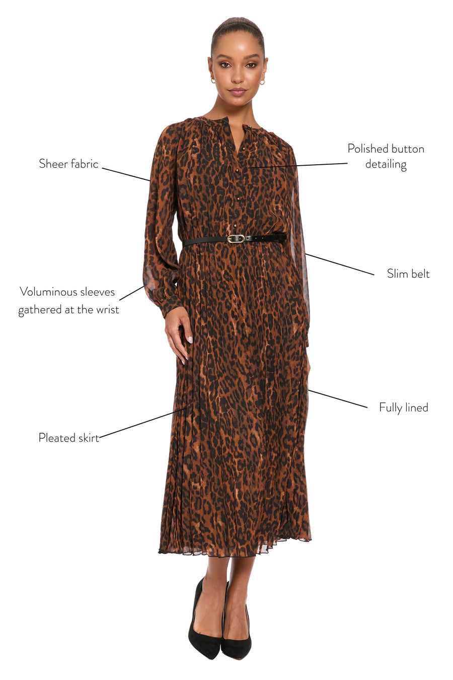 Tamsen Chiffon Pleated Shirtdress in Leopard