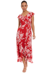 Alessandra Ruffle Faux Wrap Dress in Line Bloom