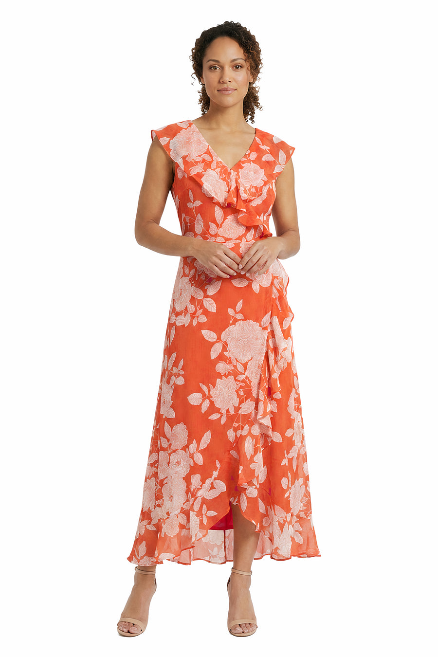 Alessandra Ruffle Faux Wrap Dress in Line Bloom