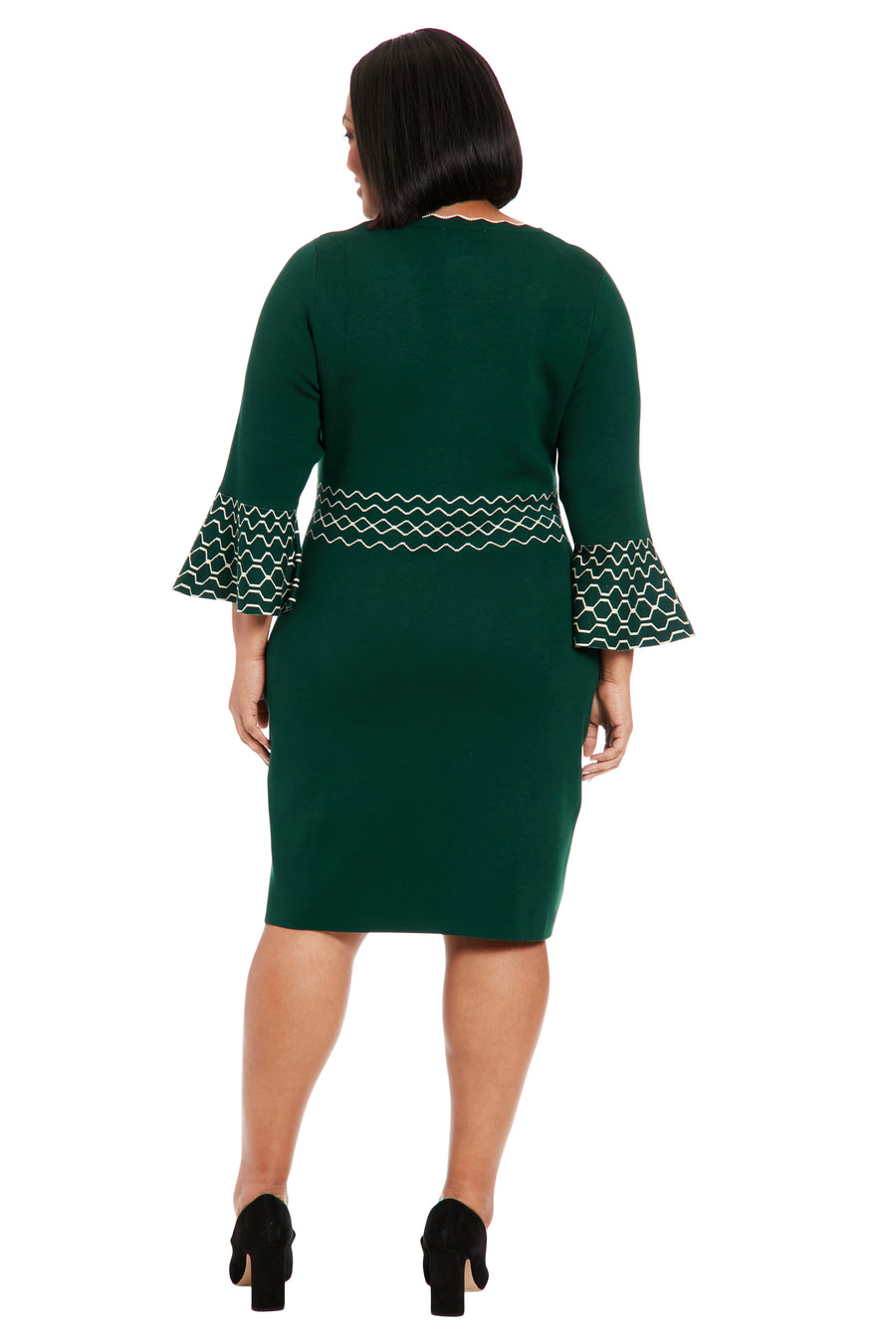 eowyn green dress Bell Slv Body con Dress with Metallic – Maggy London