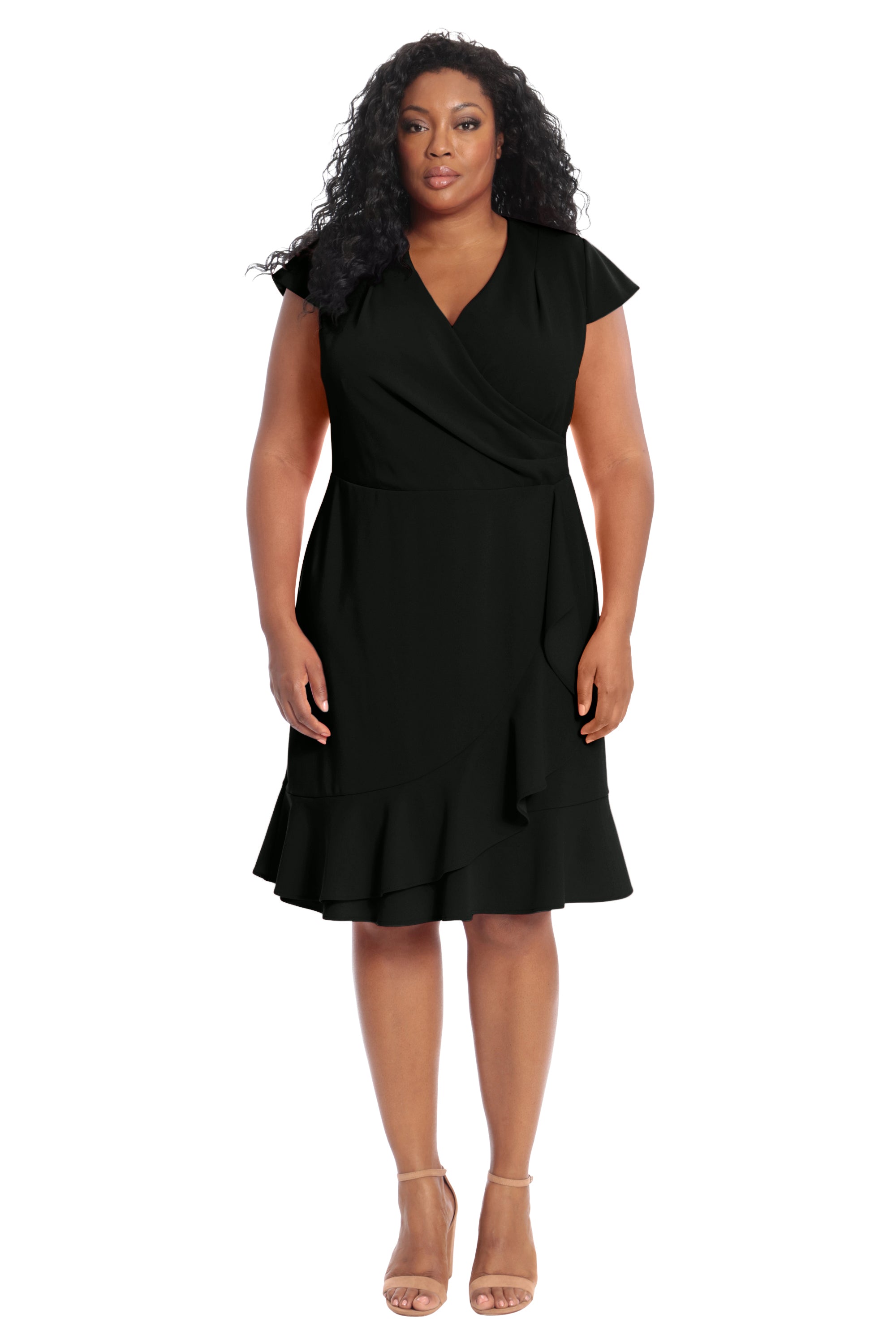 CAP SLV WRAP WITH CASCADE RUFFLE – Maggy London