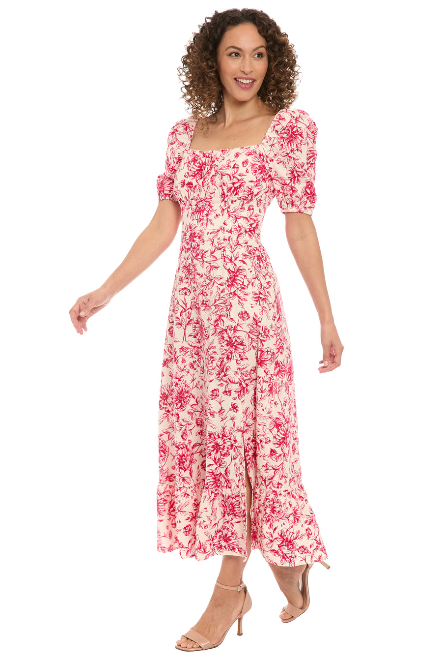 Puff Sleeve Square Neck Empire Smocked Back Midi Dress Maggy London Puff Sleeve Square Neck Empire Smocked Back Midi Dress Maggy London