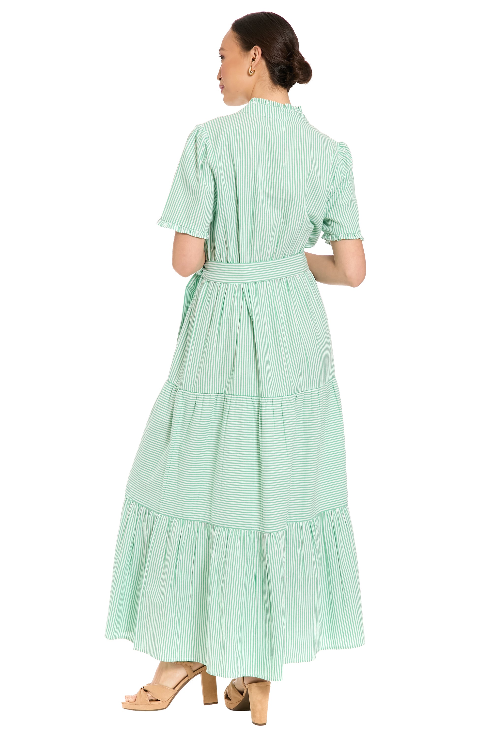 Ruffle Neck Tiered Maxi with Sash – Maggy London Ruffle Neck Tiered Maxi with Sash – Maggy London