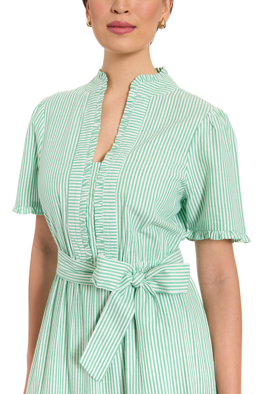 Mackenzie Cotton Ruffle Sleeve Maxi in Twill Stripe