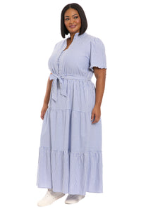 Mackenzie Cotton Ruffle Sleeve Maxi in Twill Stripe