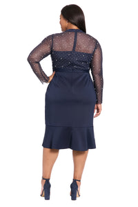 Laurenda Beaded Pearl Illusion Mesh Dress