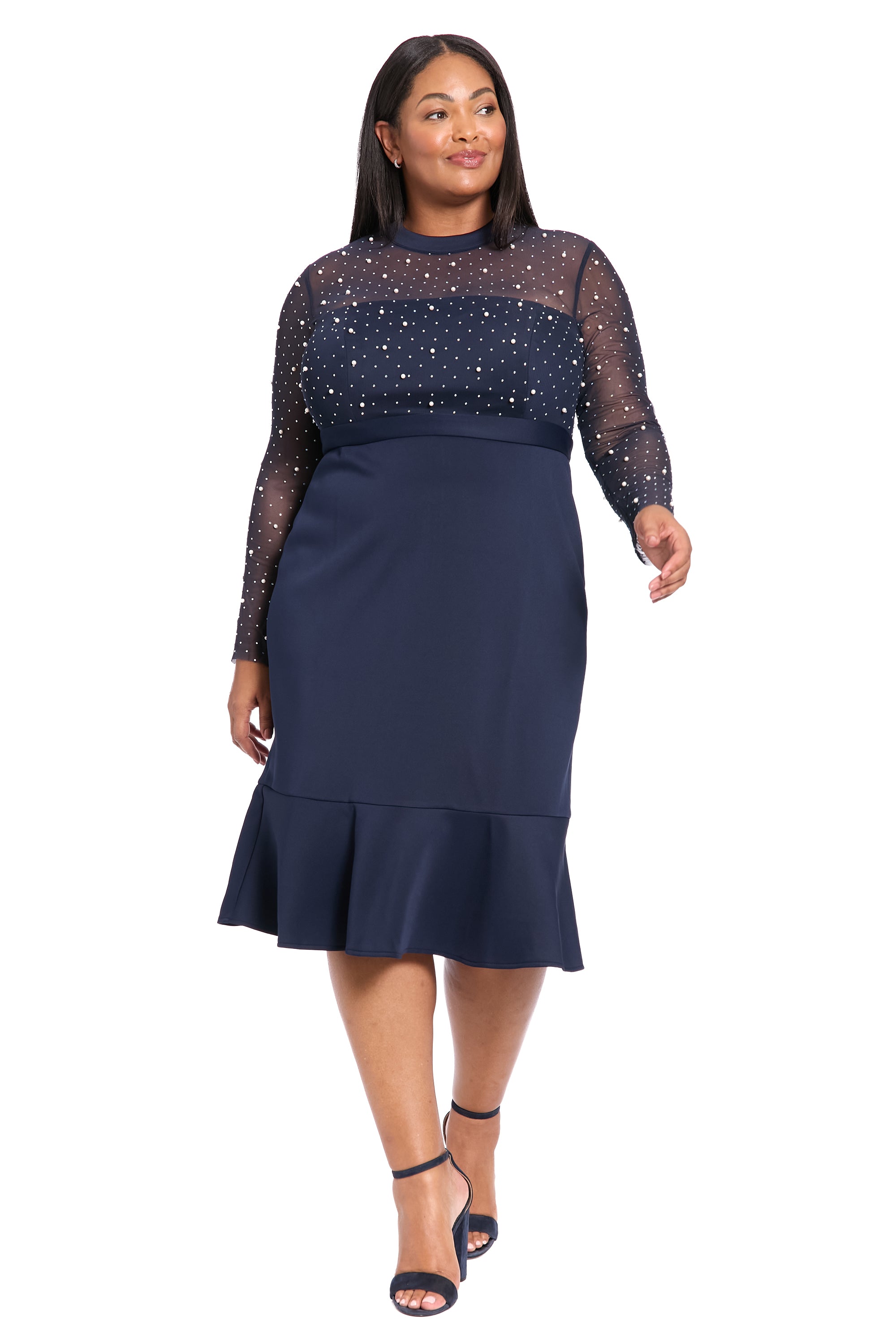 Long Sleeve Illusion Midi with Flounce Hem – Maggy London