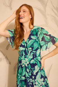 Leila Smocked Waist Mesh Maxi in Nature's Harmony