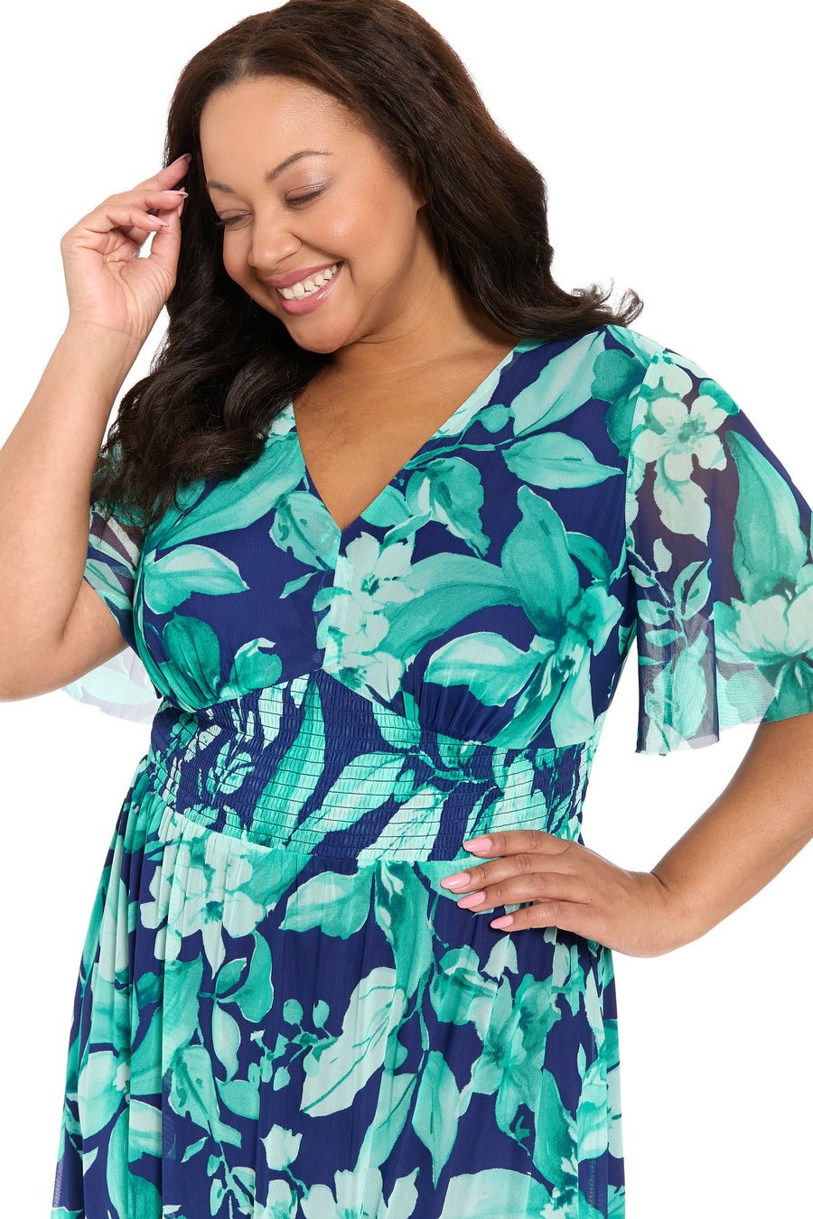 Leila Smocked Waist Mesh Maxi in Nature's Harmony