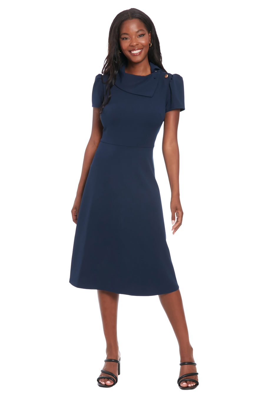 Abby Asymmetrical Collar Fit and Flare Dress