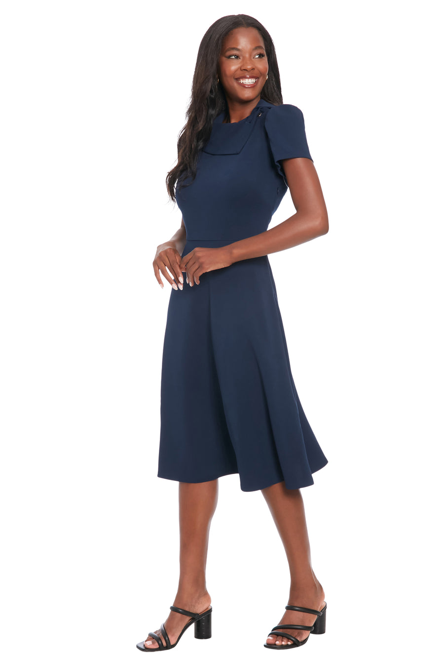 London Times Plus Size Foldover-Neck Fit & Flare Dress - Navy - Size 22w London Times Plus Size Foldover-Neck Fit & Flare Dress - Navy - Size 22w