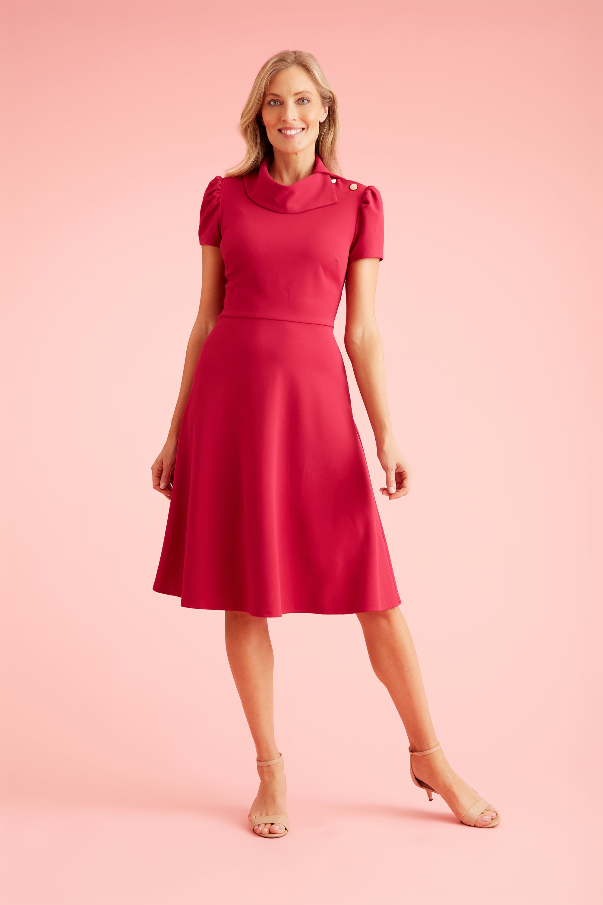 Abby Asymmetrical Collar Fit and Flare Dress | London Times Abby Asymmetrical Collar Fit and Flare Dress | London Times