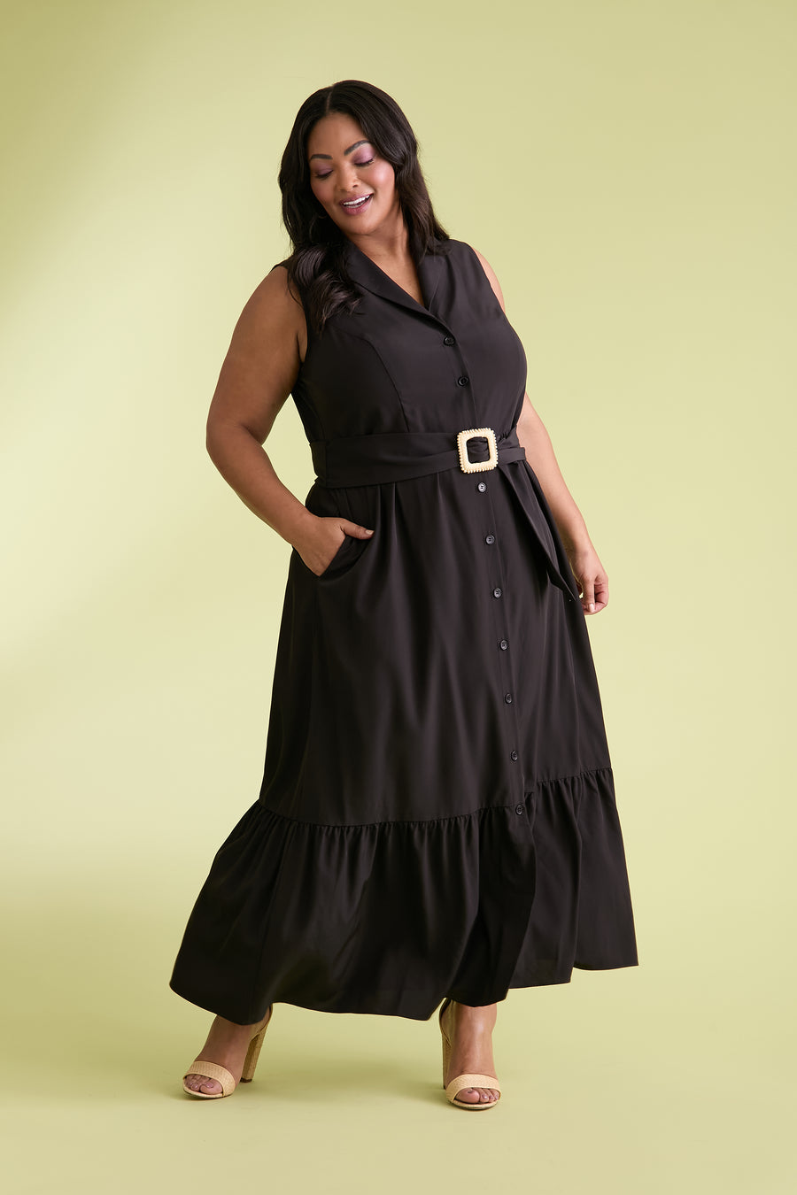 London Times Women's Sleeveless Belted Maxi Shirtdress - Blue - Maxi Dresses London Times Women's Sleeveless Belted Maxi Shirtdress - Blue - Maxi Dresses