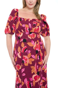 Kristin in Texture Floral Midi Puff Sleeve Dress