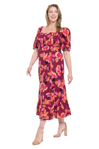 Kristin in Texture Floral Midi Puff Sleeve Dress