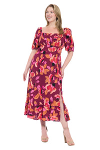 Kristin in Texture Floral Midi Puff Sleeve Dress