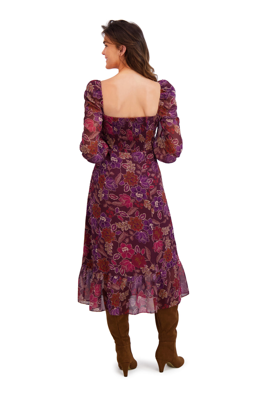 Kristin 3/4 Puff Sleeve Midi in Botanical Chiffon | London Times Maggy London Kristin 3/4 Puff Sleeve Midi in Botanical Chiffon | London Times Maggy London