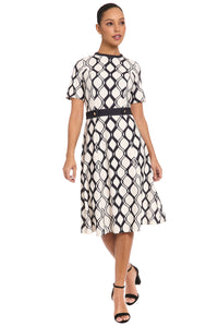 Enola Geometric Print Belted Midi Dress