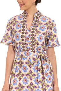Mackenzie Elbow Sleeve TIered Maxi in Tiles Medallion