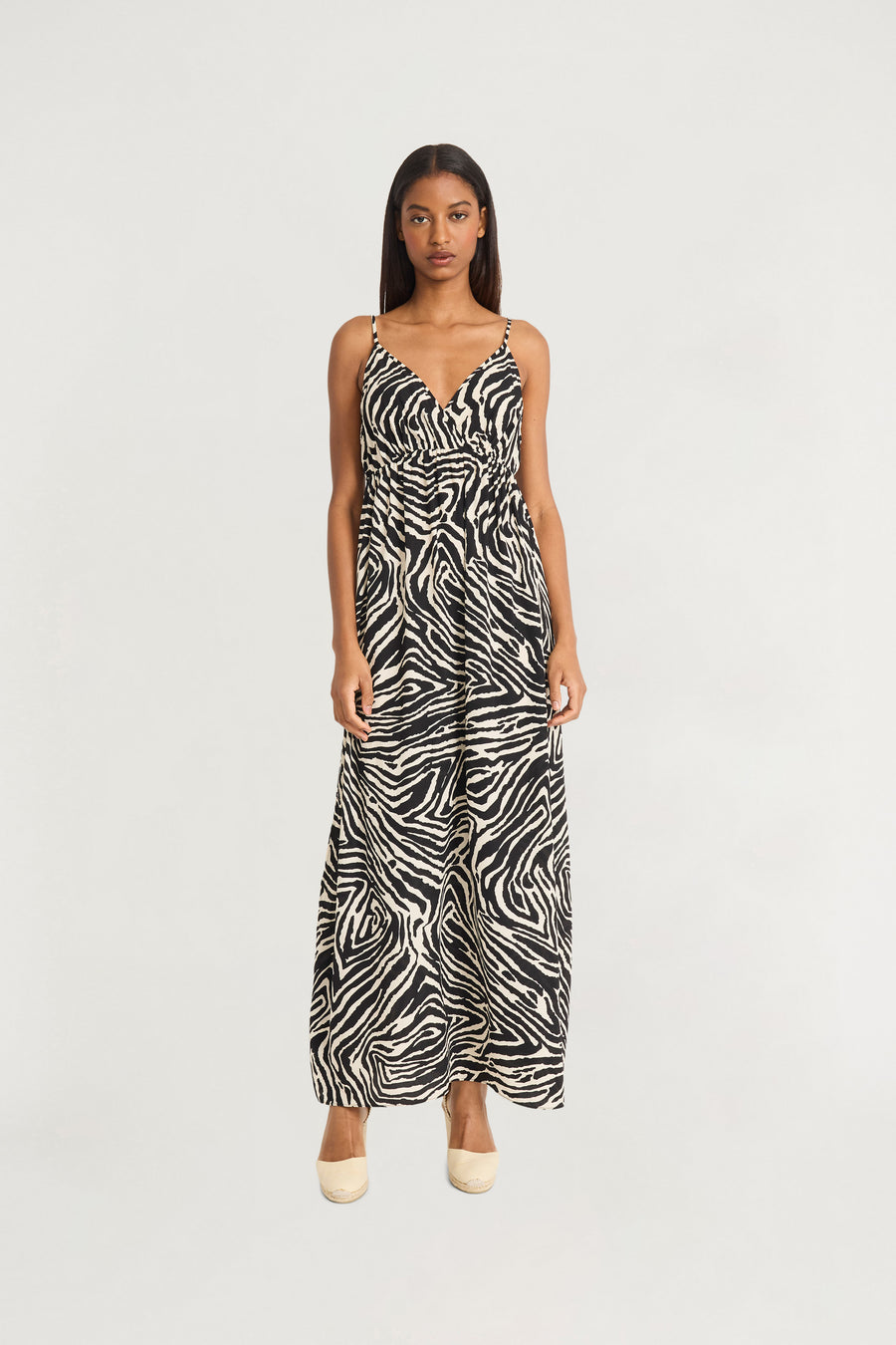 The Good Journey Women's Printed Surplice-Neck Maxi Dress - Cream/Blk - S The Good Journey Women's Printed Surplice-Neck Maxi Dress - Cream/Blk - S