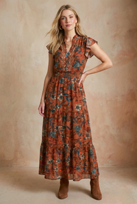 Consuela Cap Sleeve Maxi in Magnolia Vines