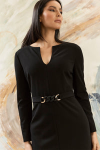 Ginevra Belted Long Sleeve Sheath