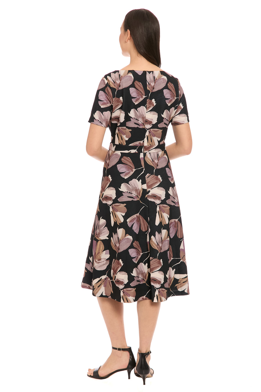 cotton autumn dress London Times Women's Print Tie Neck Scuba Fit & Flare Dress - Black
