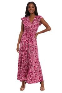 Tay in Linear Floral Maxi Flutter Sleeve Dress