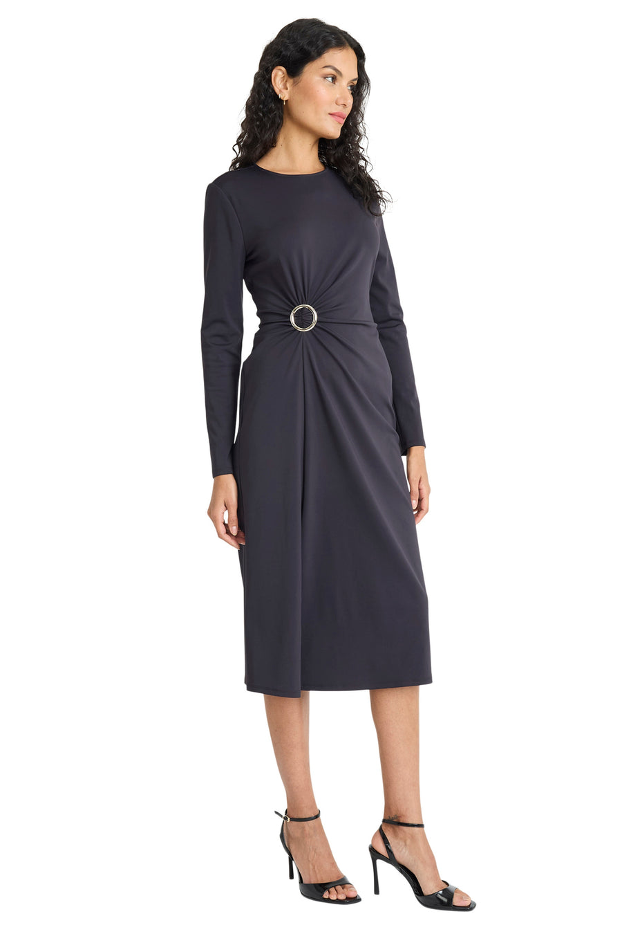 Judy Fitted Crew Neck Dress A-Line Long Sleeve Midi | Maggy London Black / Standard / 8 Judy Fitted Crew Neck Dress A-Line Long Sleeve Midi | Maggy London Black / Standard / 8