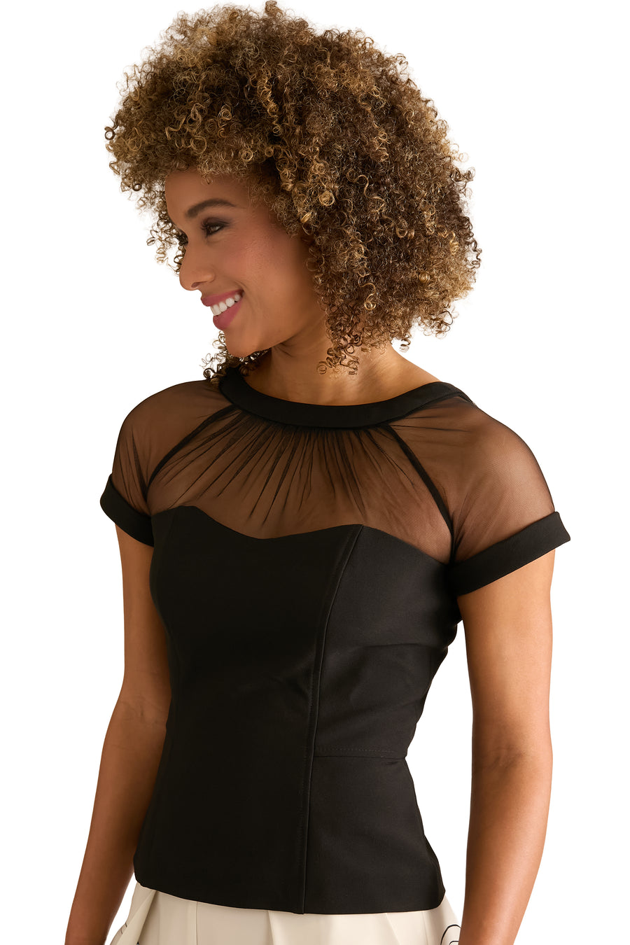 Belmont Illusion Mesh Yoke Fitted Top