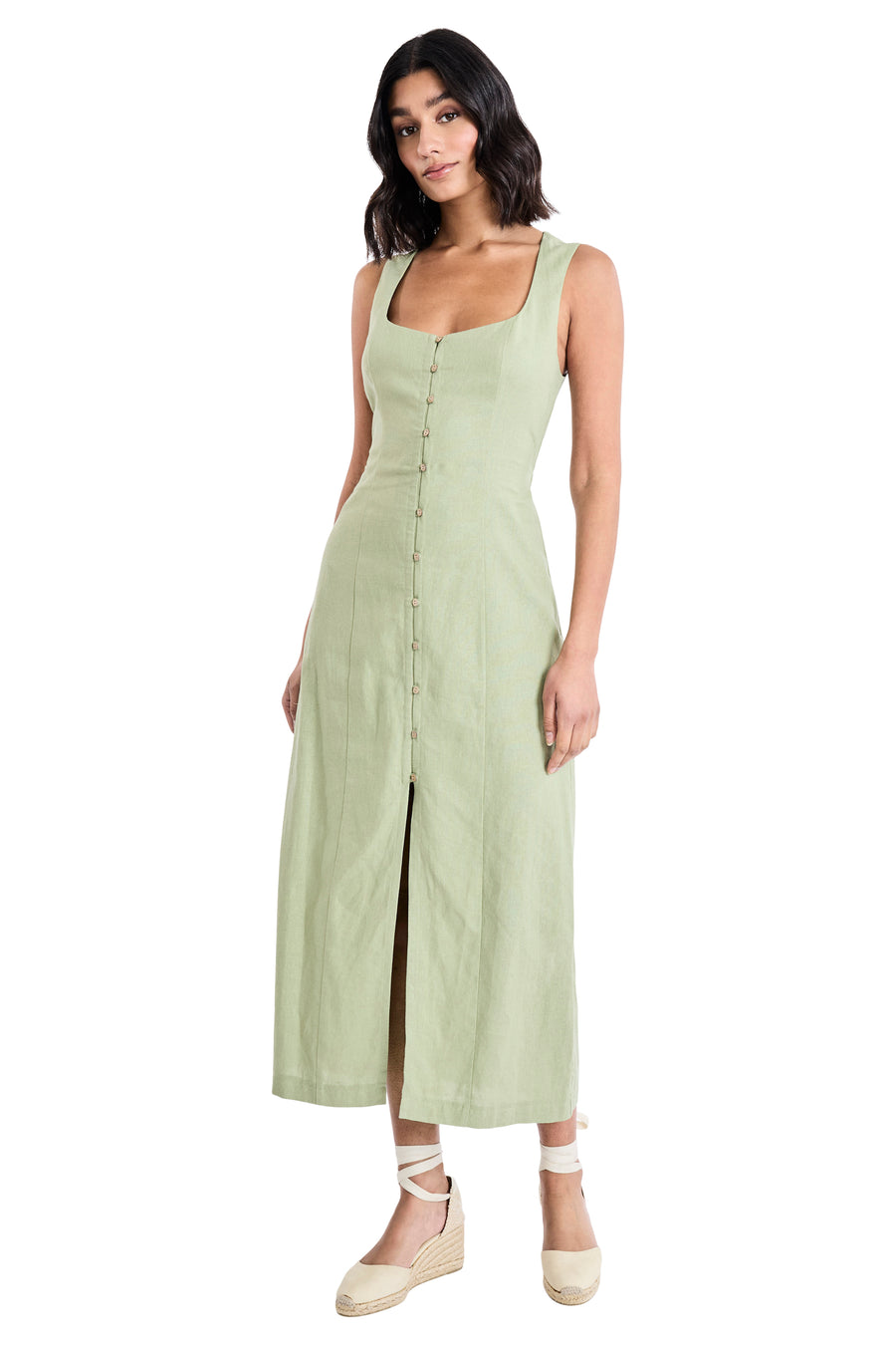 Justin Linen Scoop Neck Button Front Dress