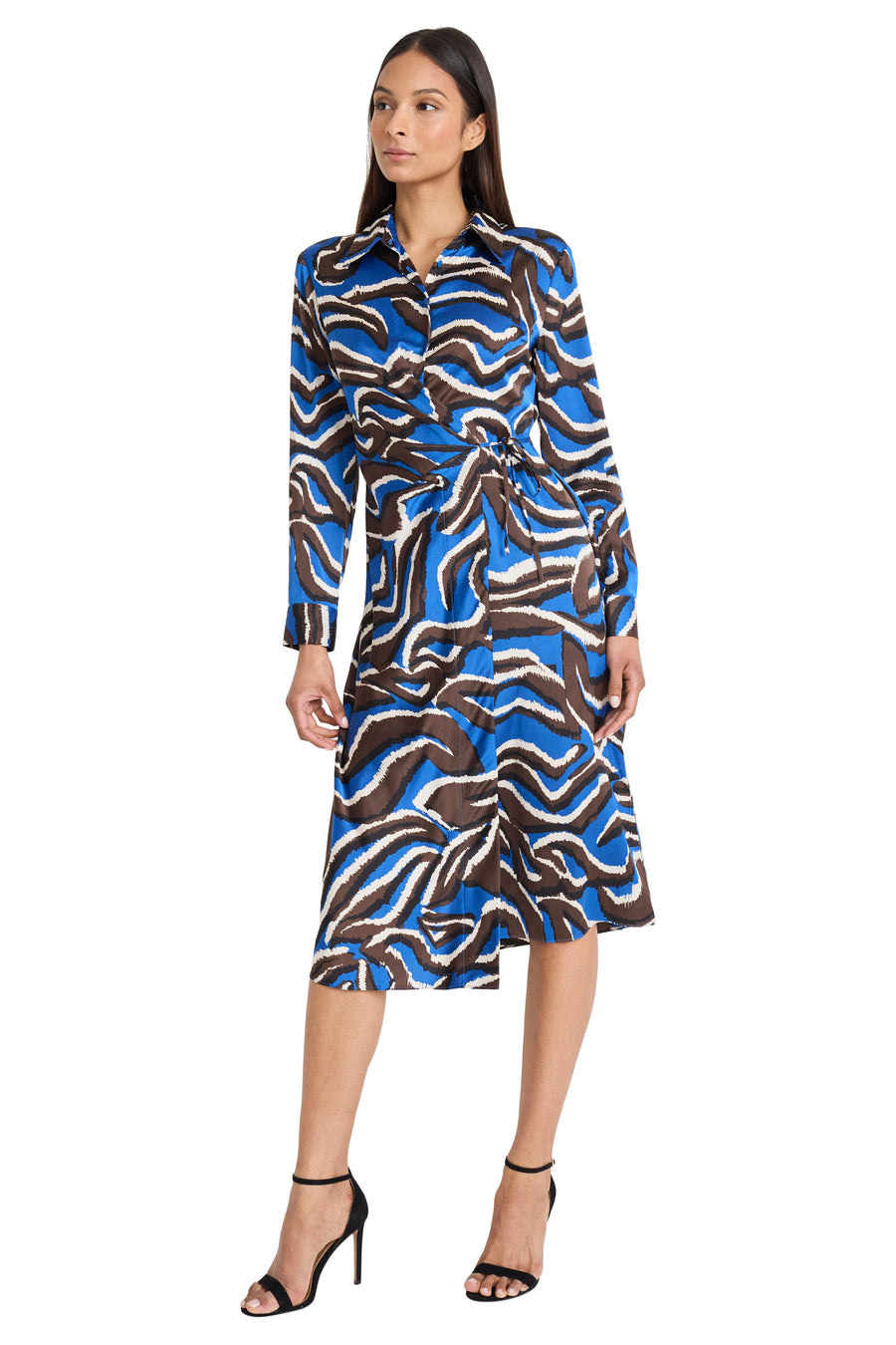 Donna Morgan Midi Wrap Dress - Soldier Blue/Dark Brown Donna Morgan Midi Wrap Dress - Soldier Blue/Dark Brown