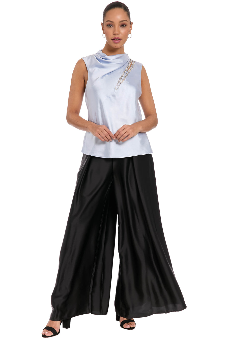 Nica Draped Mock Neck Satin Top