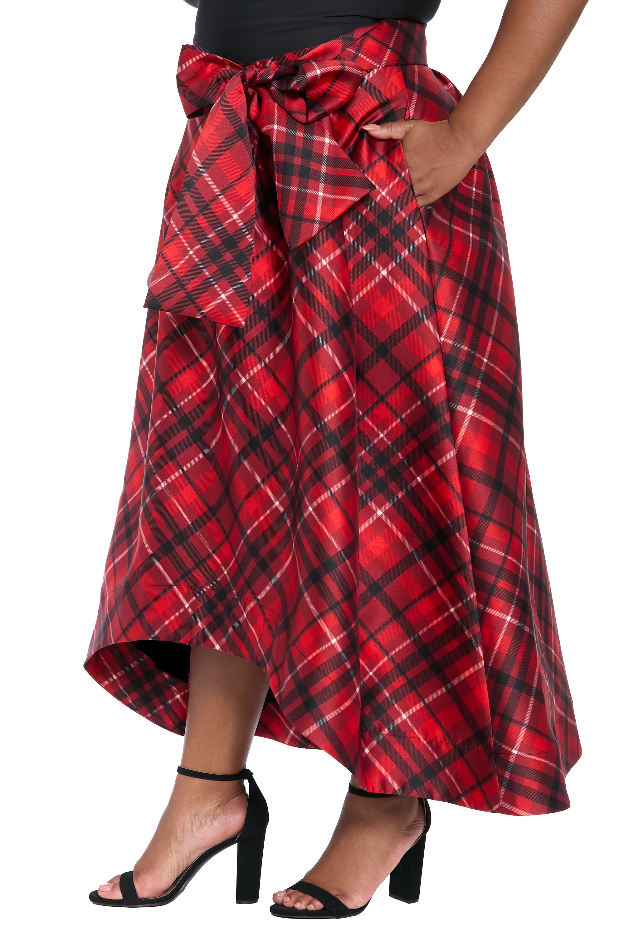Roosevelt Voluminous Plaid Tie-Front Skirt Maxi | Muse by Maggy London
