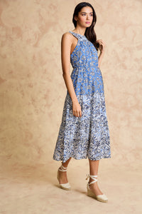 Cole Cotton High-Neck Sleeveless Tiered Midi
